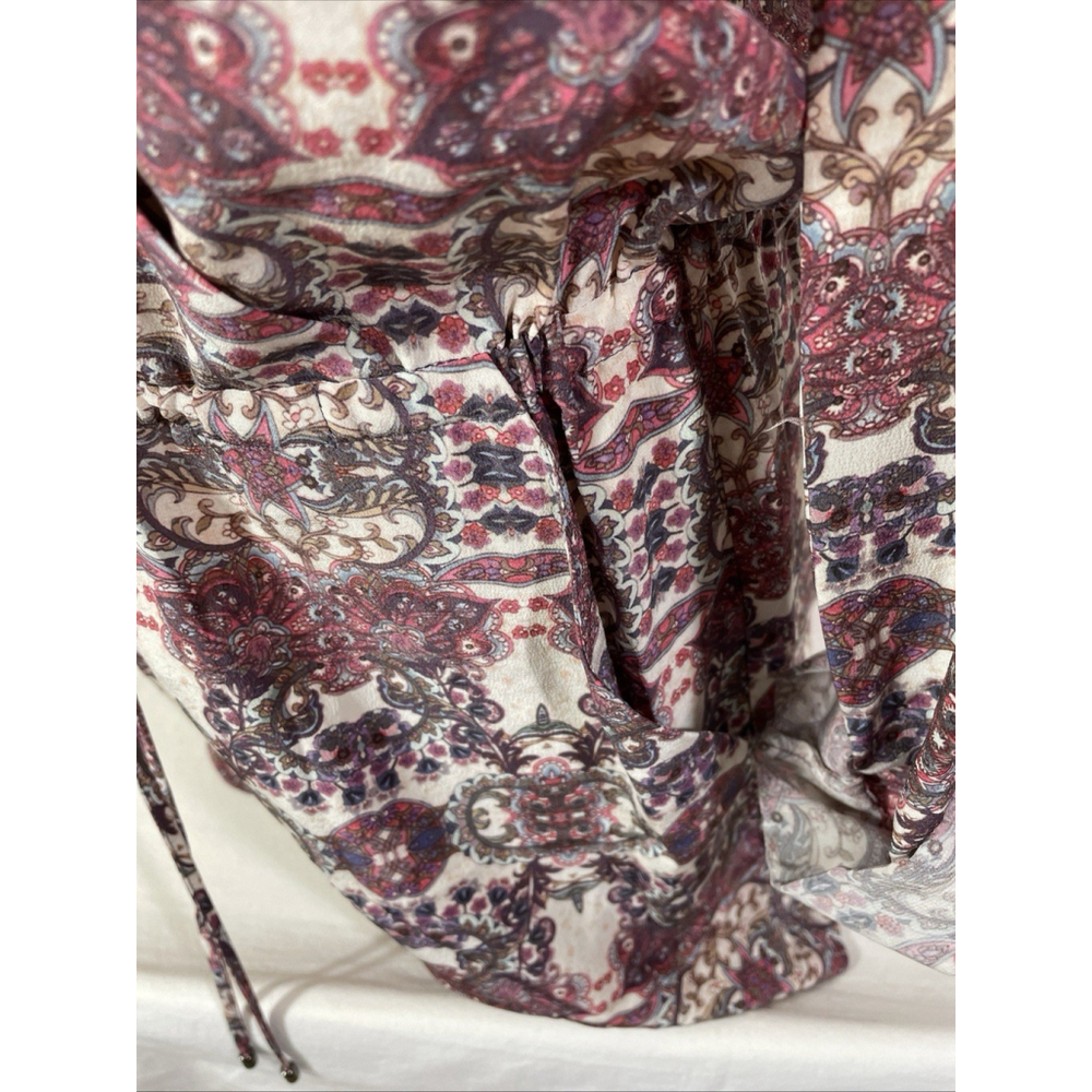 Intermix McCourty 100% Silk Faux Wrap Long Sleeve Paisley Romper Pockets Sz P/2 - Picture 6 of 8